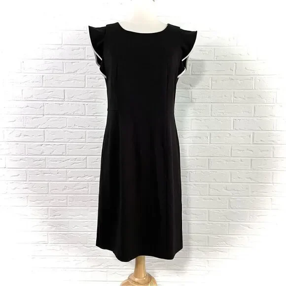 Talbots Black Dress with White Ruffle Trim Cap Sleeve Size 8 Petite - Picture 1 of 6